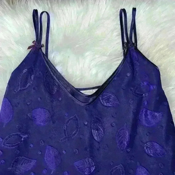 Vintage Dentelle Purple Leaf Print Slip Dress Small - Picture 2 of 6